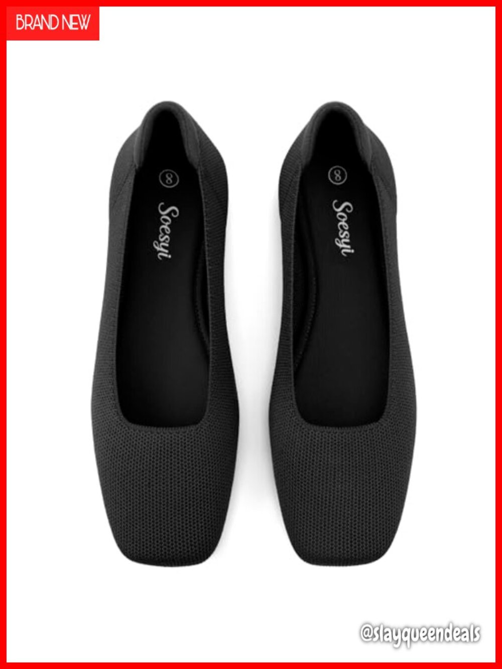 Mary Jane Ballet Flats Washable Knit Slip-On Square Toe Comfortable Work Casual